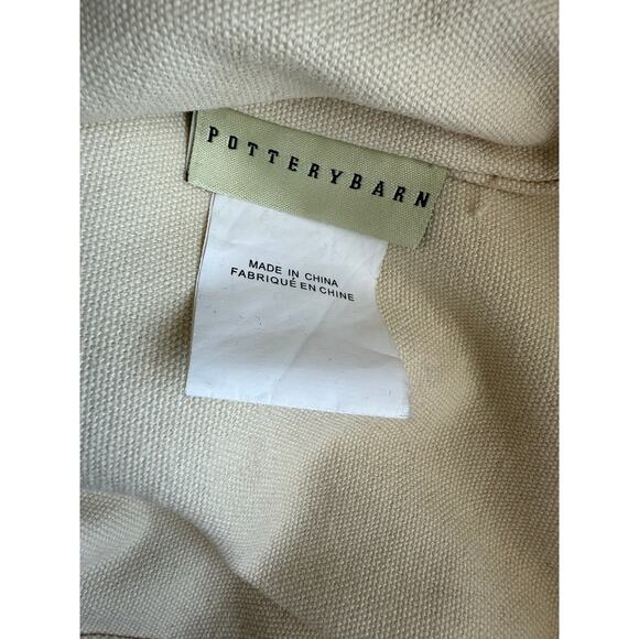 Retired Pottery Barn Large Canvas Tote Boat Bag Stripes Zipper Closer Red Cream - Picture 14 of 16